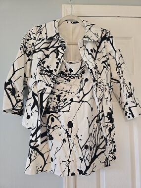 Tuleh Black and White Abstract Print Skirt Set